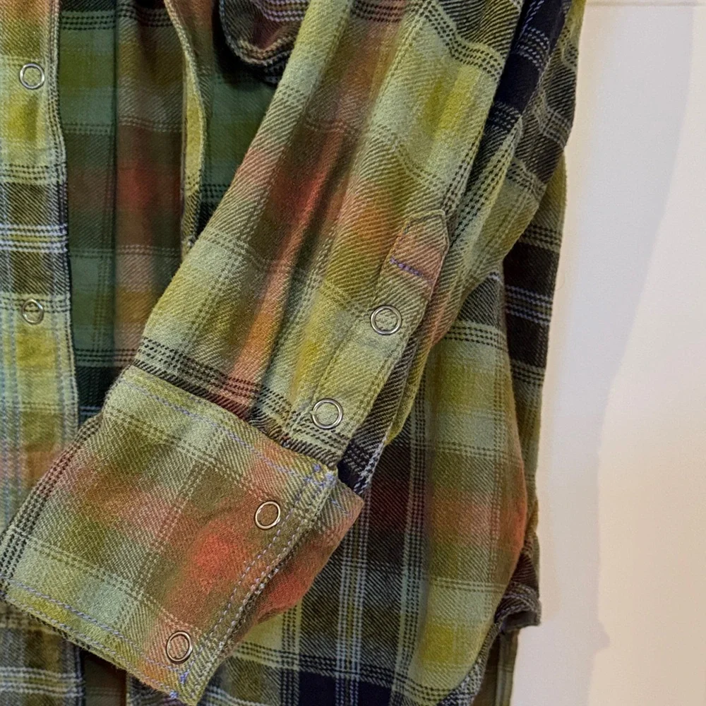 We The Free Plaid Button-Up Blouse - Green, Black, Red - Picture 3 of 6